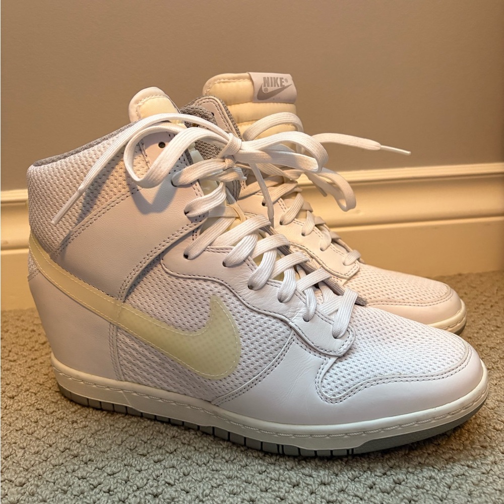 Nike Women's White Dunk Sky Hi Wedge Sneakers